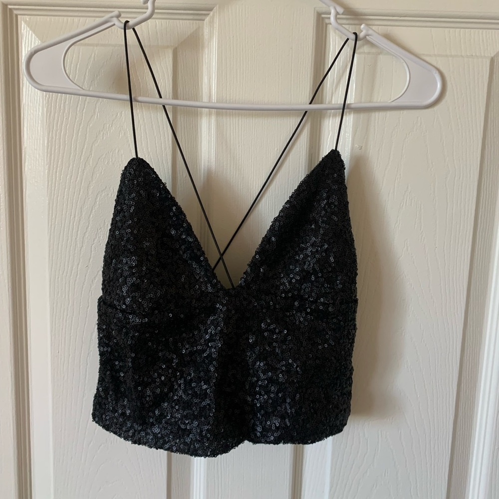 Black Sequin Crop Top